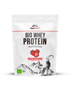 Bio Whey Protein Erdbeere 500g - Basiert auf Kombination von Molkenprotein - natürlicher Geschmack - Optimal für Fitness und Gesundheit von Alpenpower