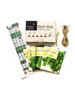Bio Beet Box - Kräutergarten - Saatgut Set inklusive Pflanzkalender und Zubehör - Geschenkidee für Hobbygärtner