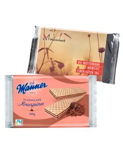 Personalized Manner Knuspino chocolate wafers with promotional band 110g