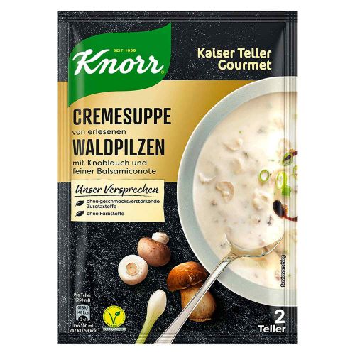 Knorr Kaiser Teller Gourmet Cremesuppe von erlesenen Waldpilzen mit Knoblauch und einer feinen Balsamiconote - 61g