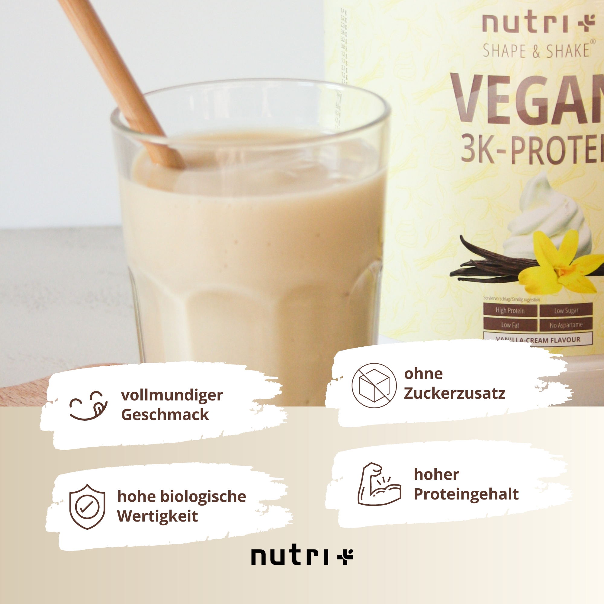 nutri+ Vanilla Cream Vegan Protein Powder 3k Protein 1kg from 