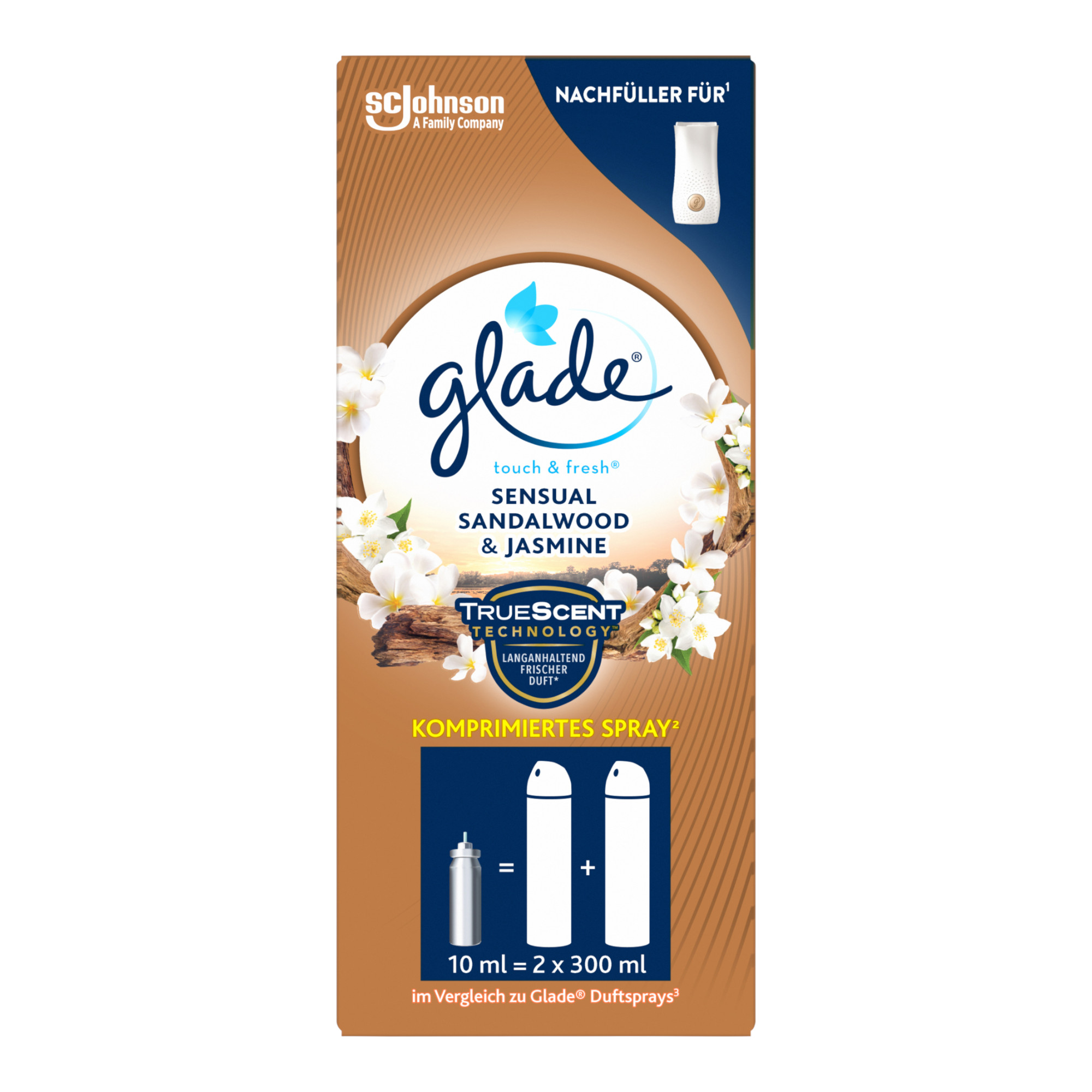 Glade Touch & Fresh (Brise One Touch) Refiller Air Frischer Minispray Sandalwood & Jasmine 1 SPACK (1 x 10 ml) Jasmin 10 ml (1 Pack)